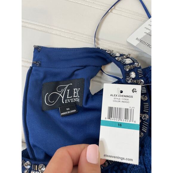 NWT Alex Evenings Bridesmaid Dress Navy Blue Jeweled Embroidered Size 16 - Picture 6 of 11